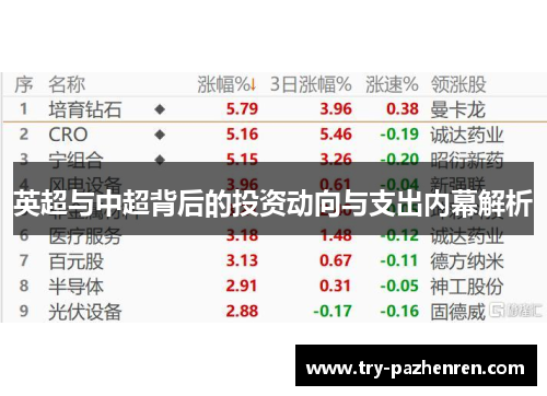 英超与中超背后的投资动向与支出内幕解析